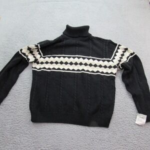 Jeanne Pierre Women's Black White Diamond Pattern Cotton Turtleneck Sweater Med‎